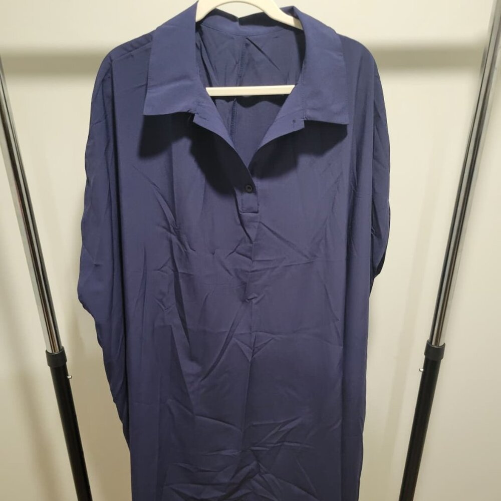 Navy Long‑Sleeve Button‑Front Tunic Dress